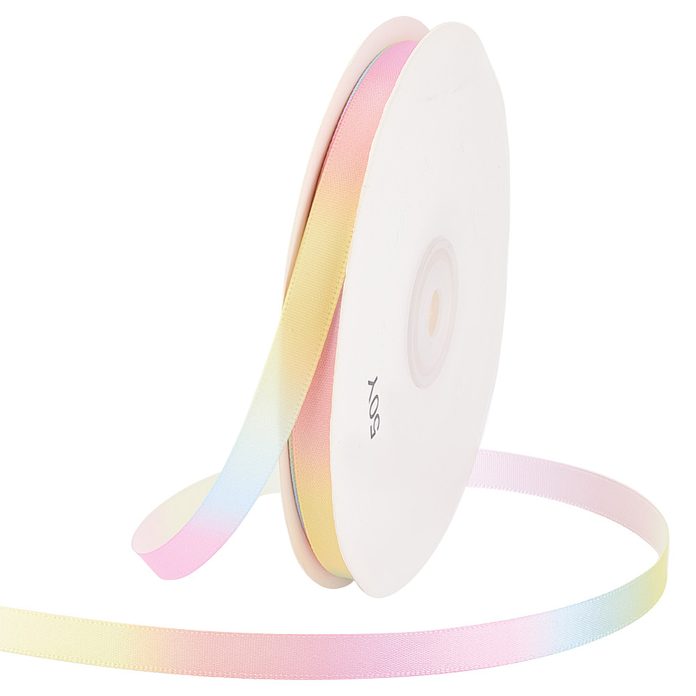 45.72m 마카롱 그라데이션 폴리에스터 리본끈 고급 반짝 무지개 그라데이션 리본끈 10mm, 혼합 색, 1개 11,560원
