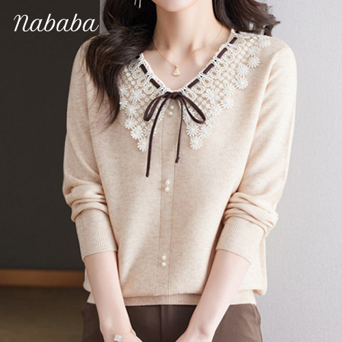 나바바 NK2390 여성 러블리 레이스 긴팔 니트티 22,800원
