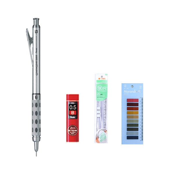 펜텔 그래프기어 0.5mm샤프+아인샤프심0.5mm+구부러지는자+포스트잇 18,350원