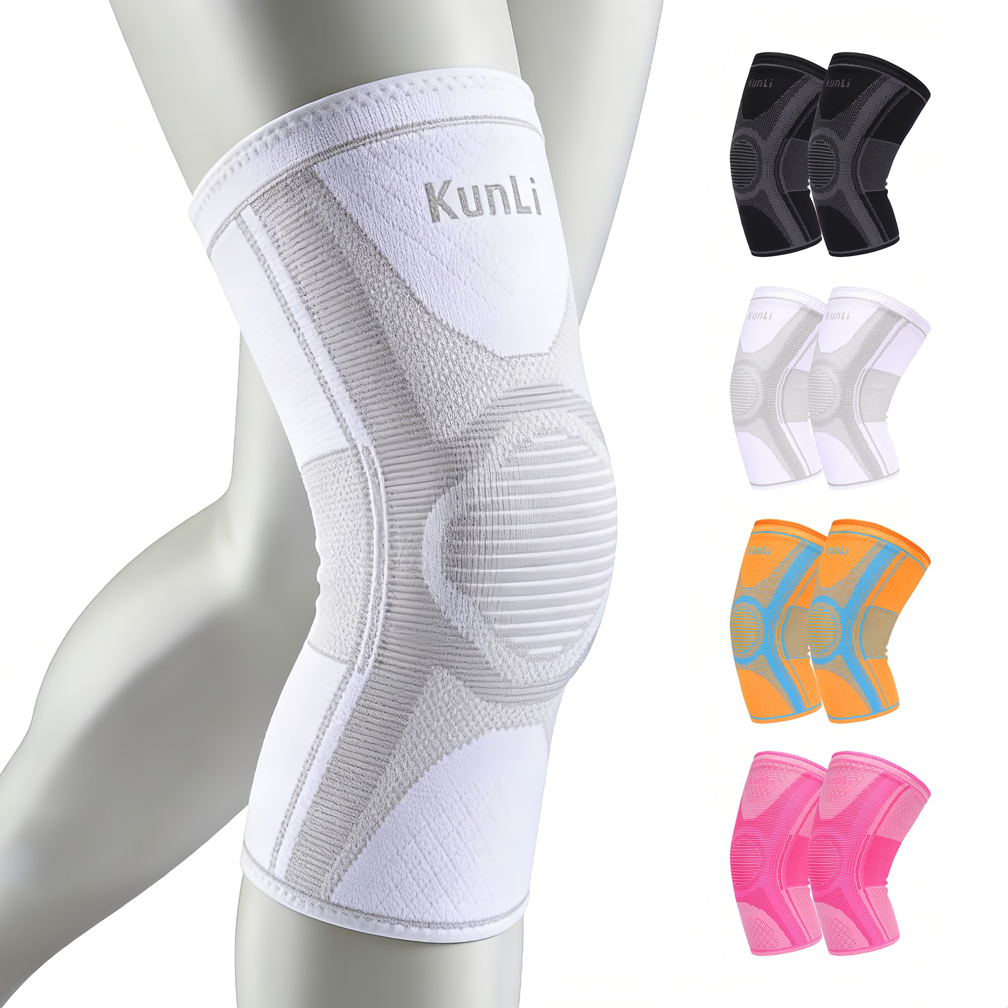 Kunli 무릎 보호대 2매(1족), 압력 슬립방지 통기성 속건 보온 지지 남녀공용 배드민턴 농구 배구 러닝 헬스, 화이트, 2개 19,950원