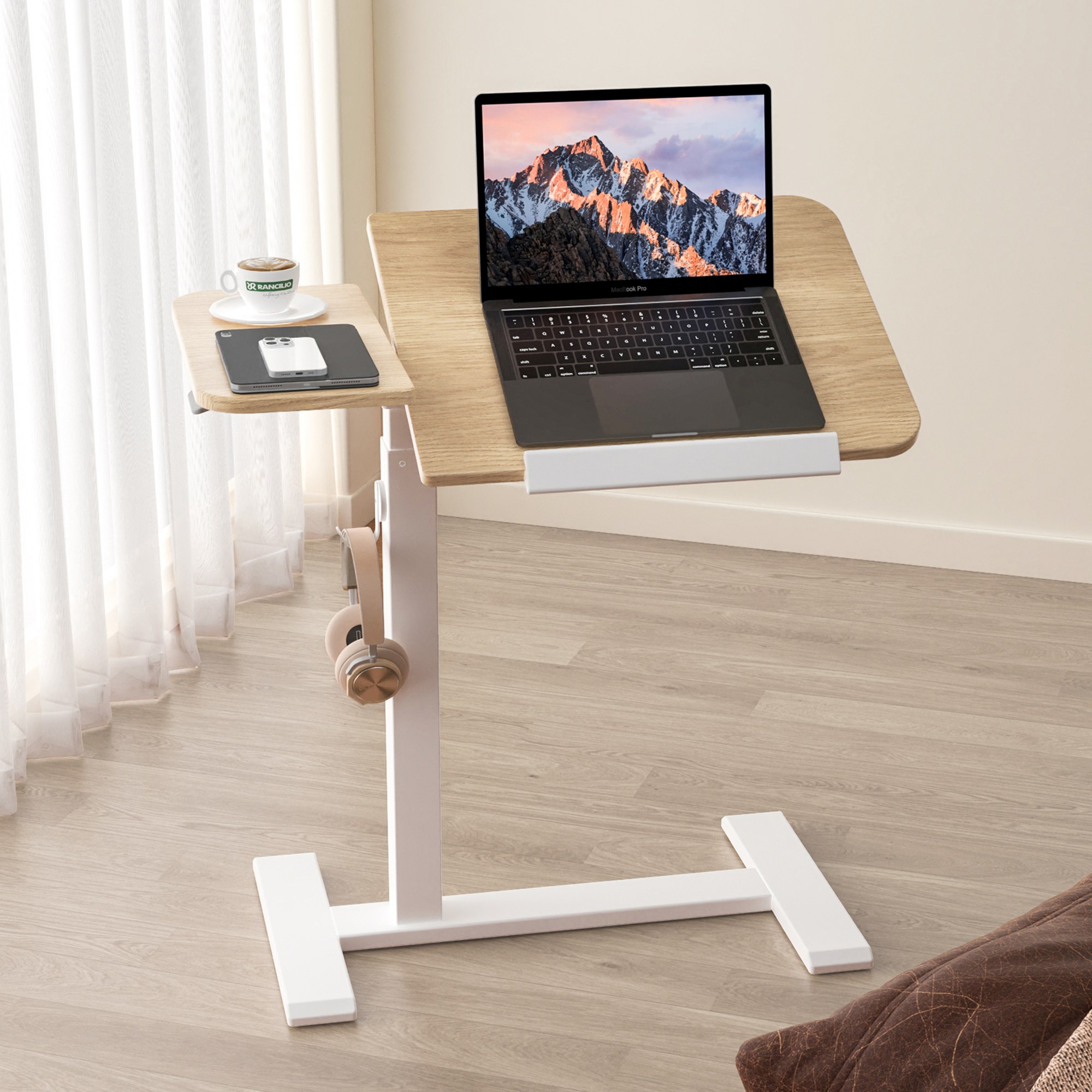 ETHU 사이드 테이블 양방형 각도 조절 이동형 보조 책상 높낮이 조절 소파 침대 테이블, 원목색 139,000원