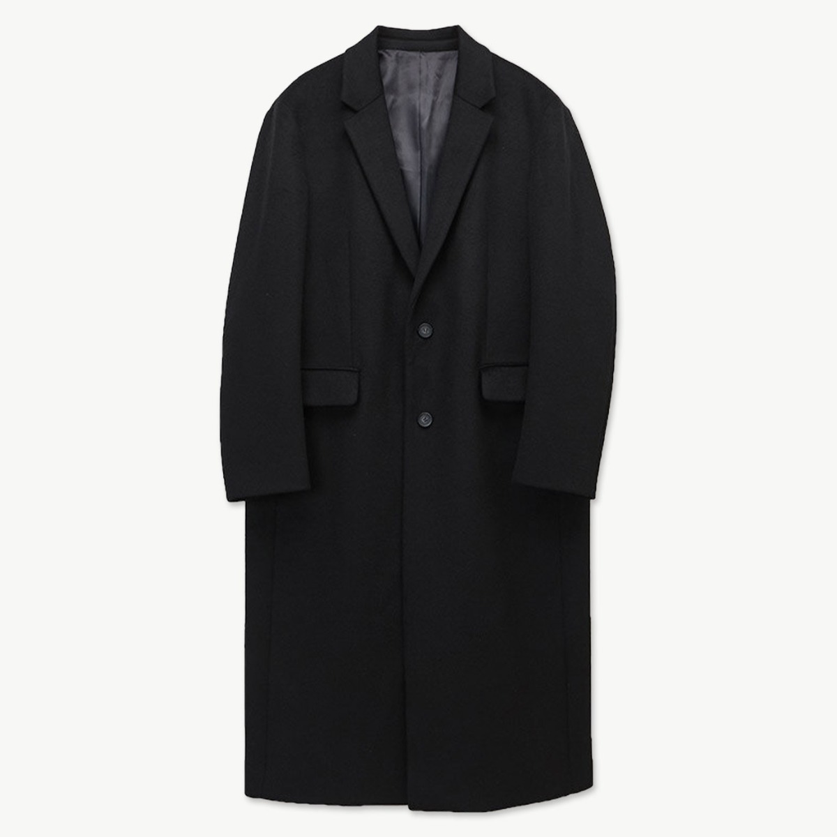 [STCO] 남성 울 혼방 맥시 롱코트 세미오버핏 블랙 199,000원