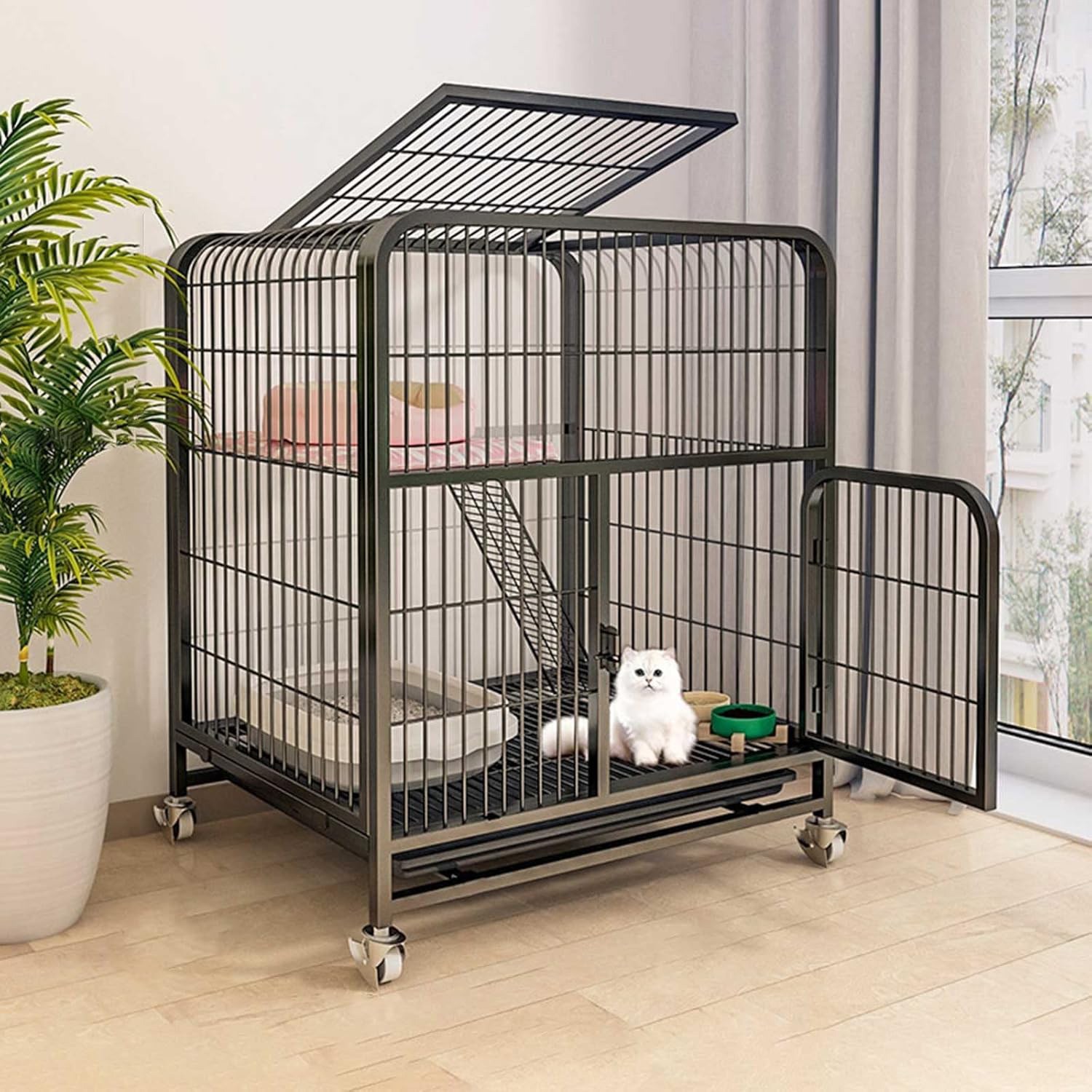 고양이장  철장  철창 케이지  휠 이동식  애완동물 수납장 철장 다층 세로형 이동이 편리하고 조립이 간편한 탈부착 가능한 반려동물 용품 실내 사육용 사다리 75,050원
