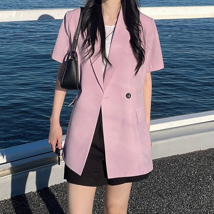 (초특가 고퀄리티)(국내 자체 제작)(당일 발송) 엘린 더블 원버튼 반팔 여름 자켓 42,800원