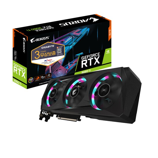 GIGABYTE AORUS 지포스 RTX 3060 Ti ELITE D6 8GB 피씨디렉트 중고 459,000원