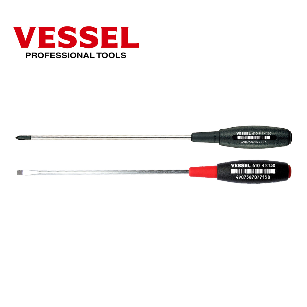 VESSEL 베셀 No.610 (1 x 150mm)십자,(4 x 150mm)일자 고무 그립 자루 드라이버 세트 13,200원