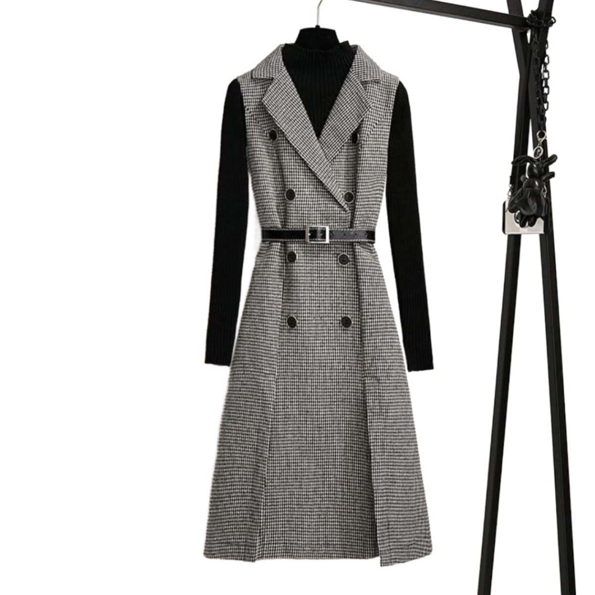 ZAJA 여성 모직 민소매 원피스+터틀넥 니트 스웨터 세트  트임 원피스 니트 투피스 51,170원