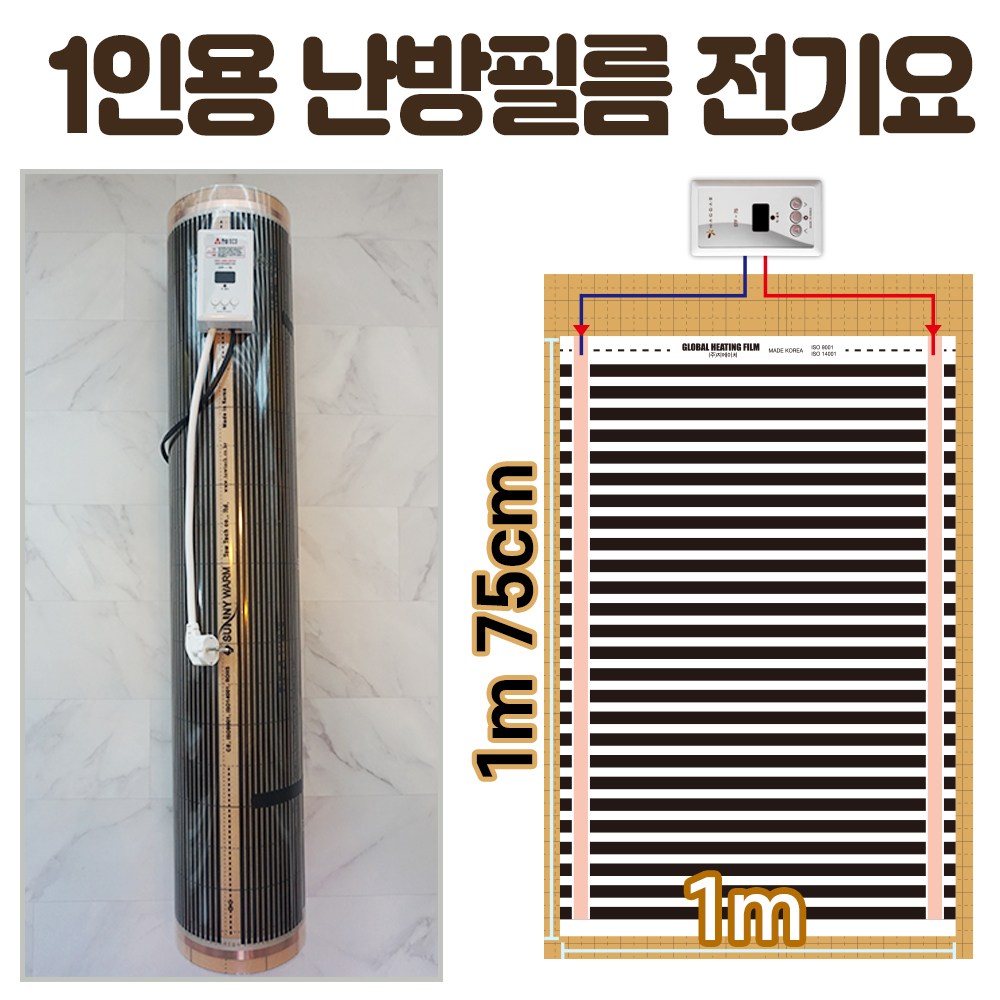 1인용 난방필름 완제품 전기필름난방 면상발열 건식 한솔DCS, 폭1m 길이1m75cm 65,000원