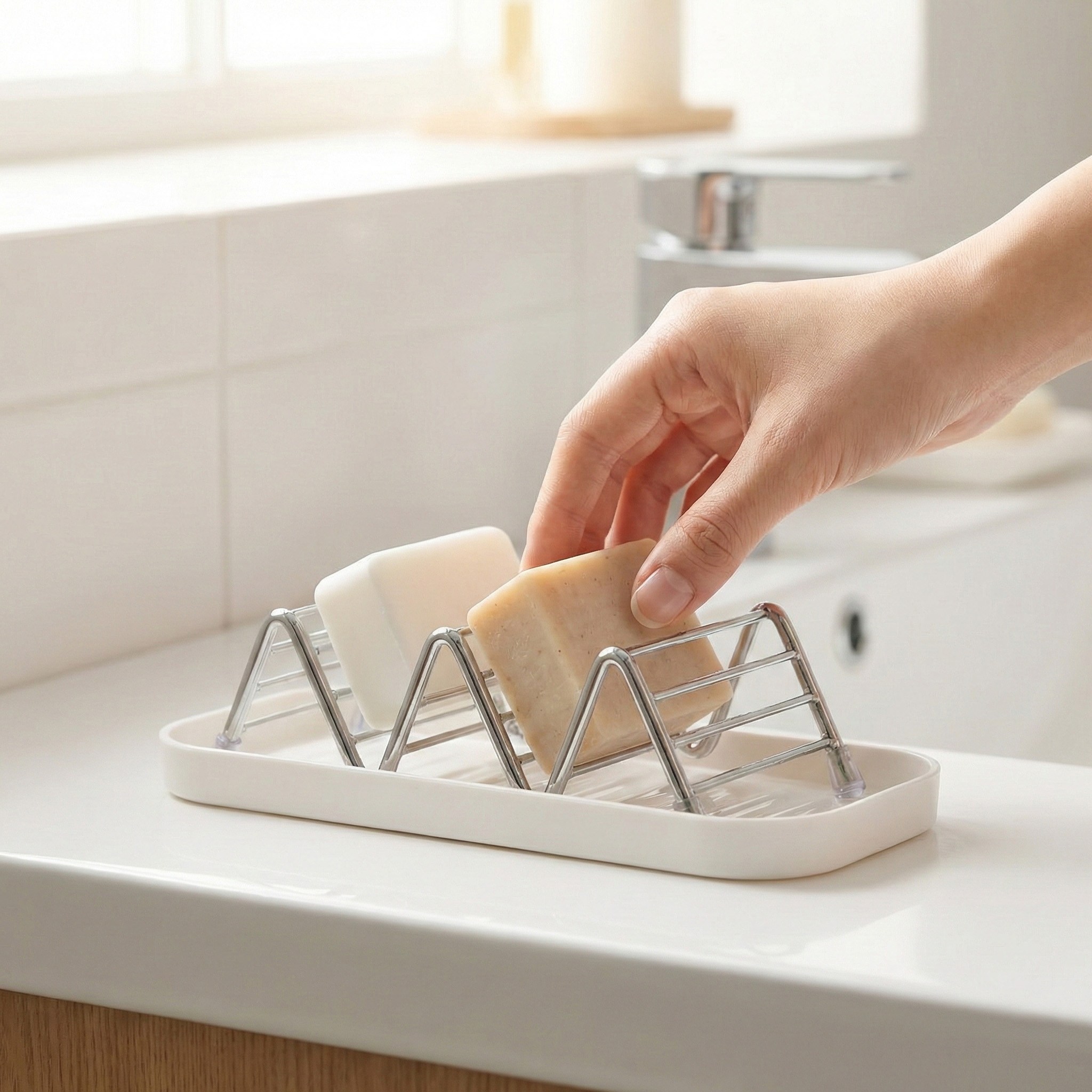 코지로그 물빠짐 스텐 미니멀 비누받침대, 1개, 실버+트레이 9,000원