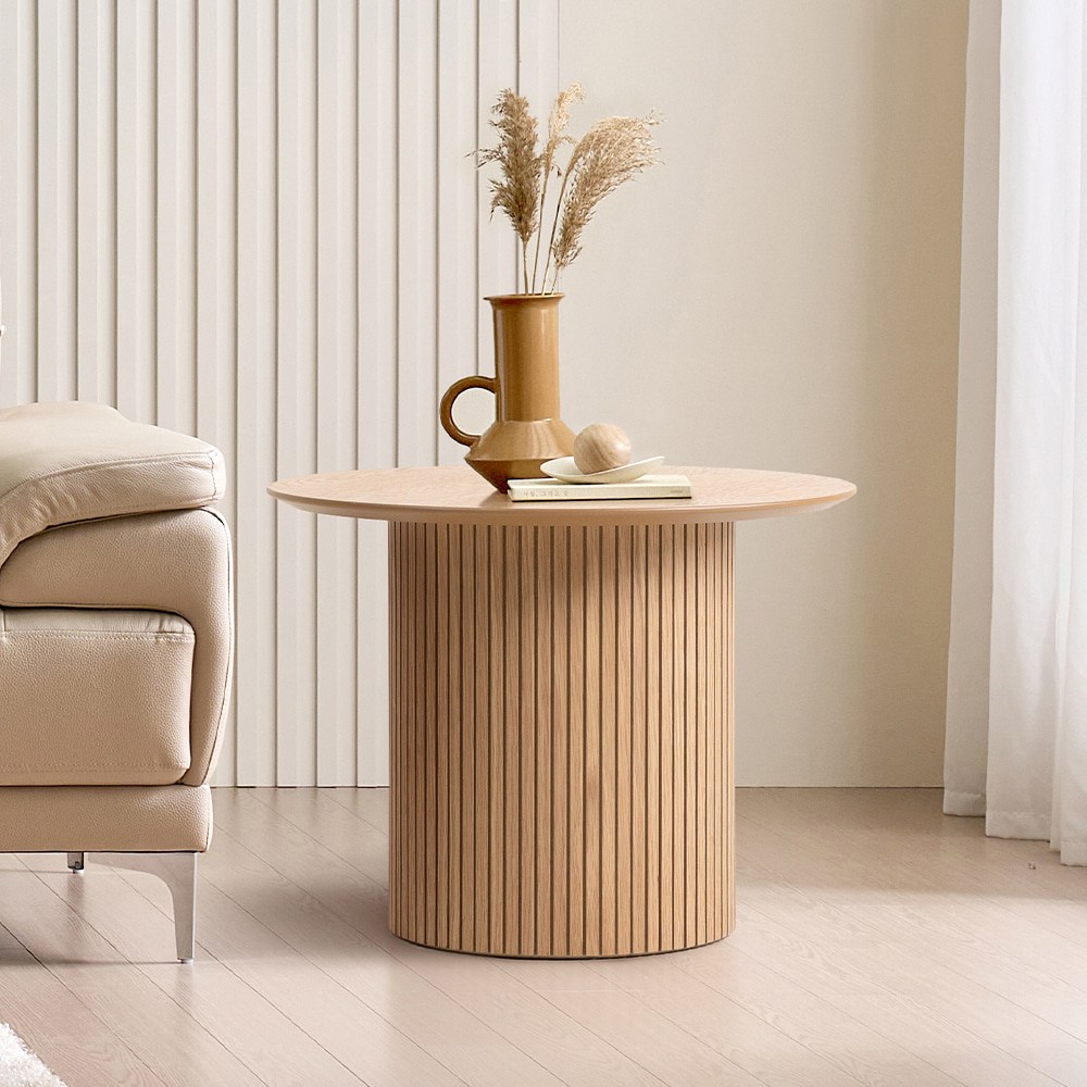 퍼니인어스 래미 북유럽풍 미니멀 원형 플루팅 거실 사이드 테이블, 내츄럴오크 379,200원