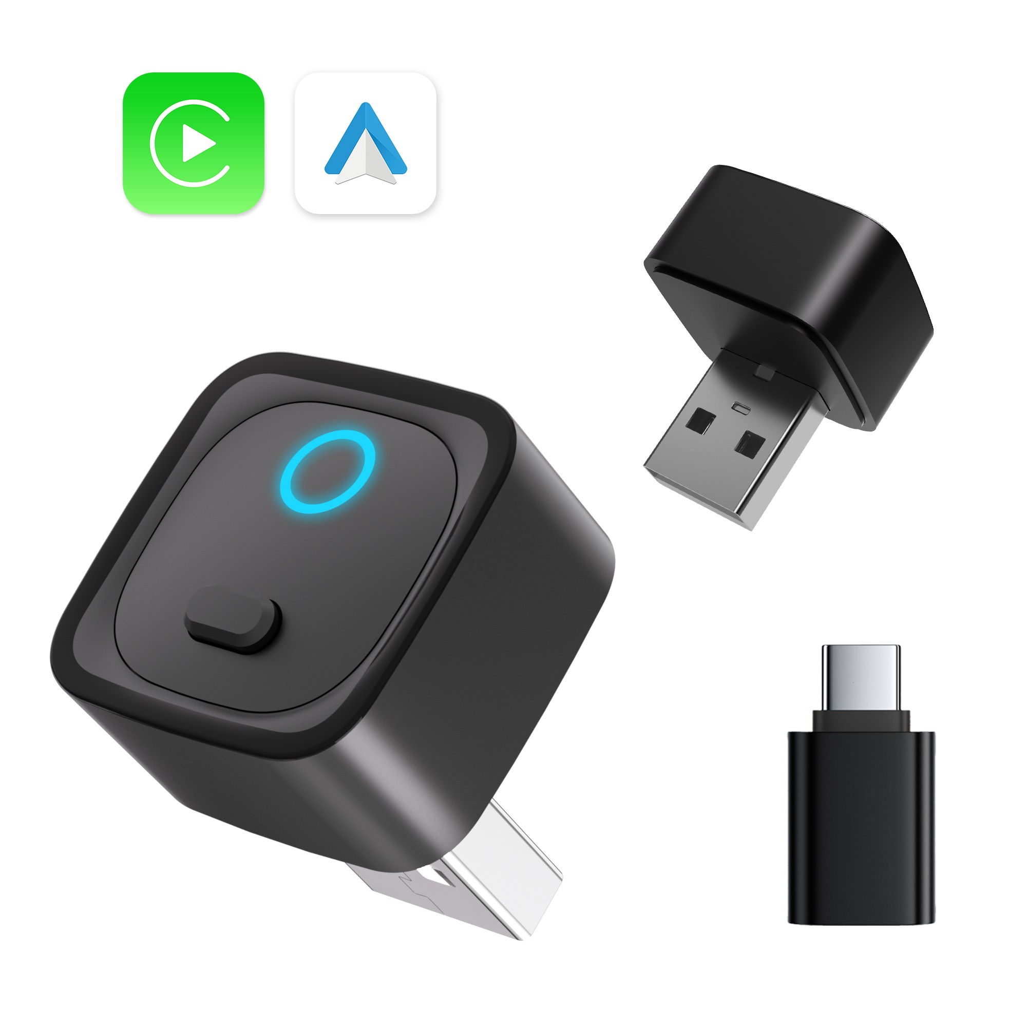 Xzannt미리 큐브 초소형 2in1 차량용 무선 카플레이 미러링 동글 스마트 자동차 어댑터 무선 애플 카플레이 안드로이드 오토 네비게이션, 블랙, Carplay/Android Auto 45,000원