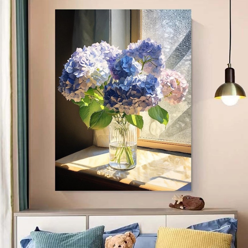 수국꽃 유화그리기 집안을 밝히는 화사한 부귀꽃그림 사랑과 행복 상징 자양화 꽃병 북유럭 감성 명화그리기 2배 물감 붓 DIY키트 21,990원