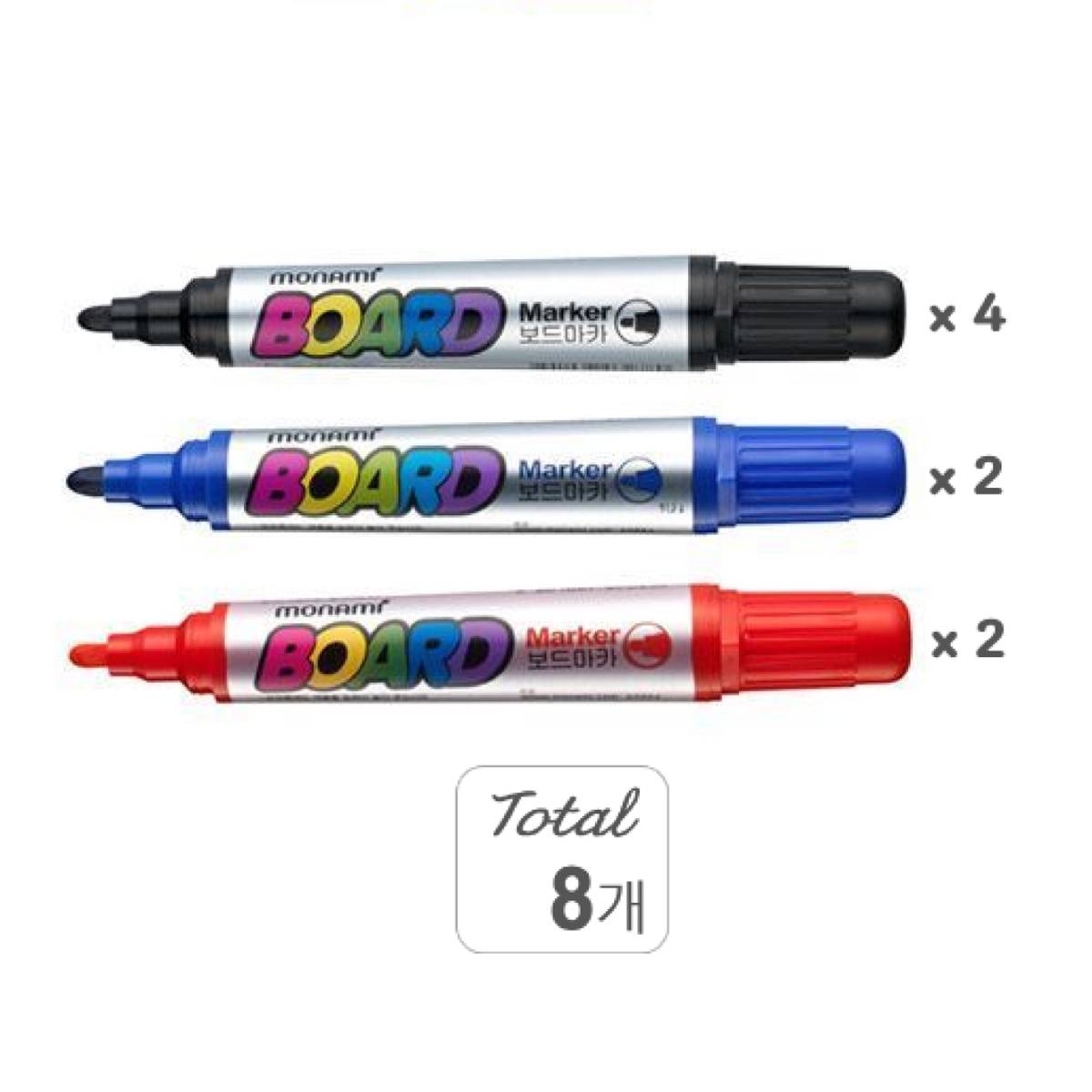 모나미 보드마카 혼합 8p (흑색 4p + 청색 2p + 적색 2p) 6,100원