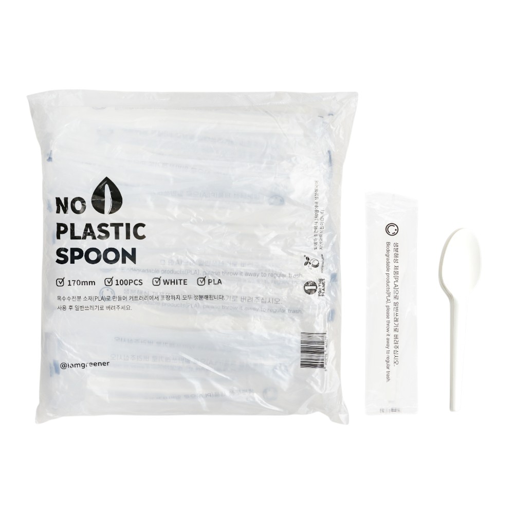 아이엠그리너 생분해 PLA 일회용 스푼 화이트 개별포장, 1개, 100개입 13,200원