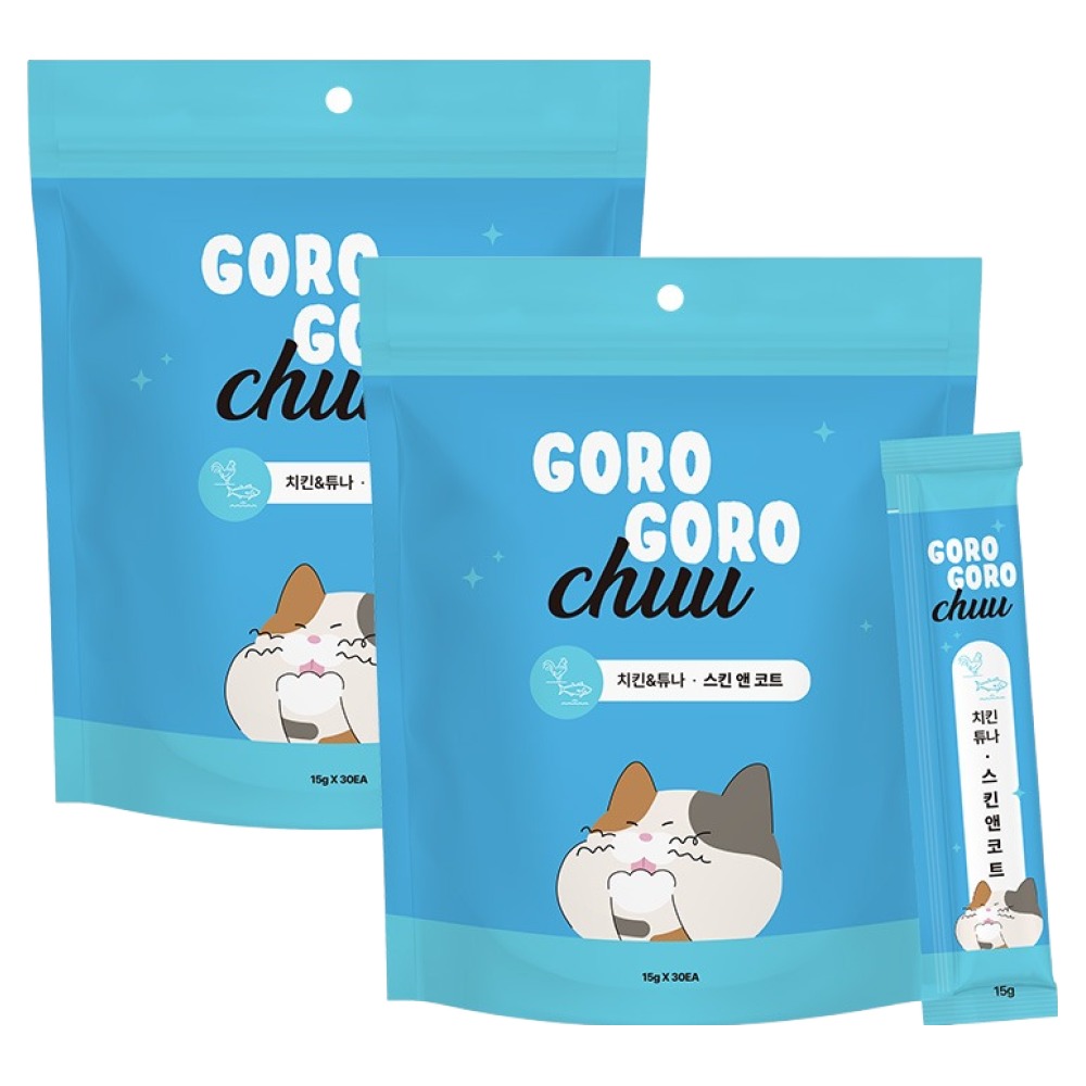 gorogoro 고양이 츄 치킨 튜나 스킨 앤 코트 짜먹는 간식 30p, 450g, 2개, 혼합맛(닭가슴살/참치) 12,800원