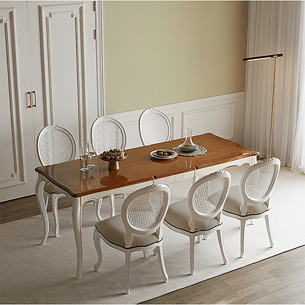 피어젠가구 로사 프렌치 6인용 엔틱 식탁 세트 화이트 아이린 의자 라탄 화이트 1,884,230원