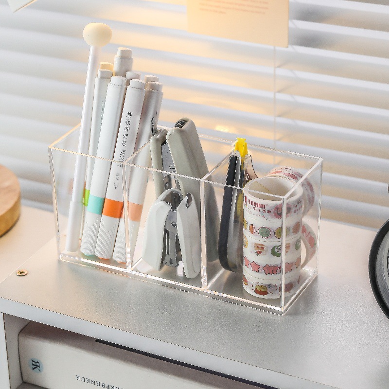 다기능 아크릴 투명 문구 펜꽂이 수납 정리함 3칸, 1개, 투명색 6,190원
