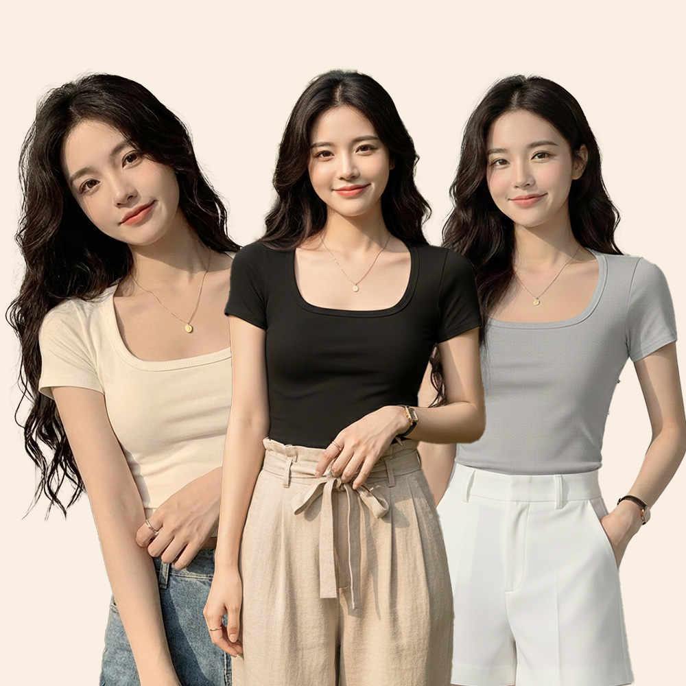 여성 스퀘어넥 유넥 반팔 티셔츠 여름 기본 슬림핏 7,900원