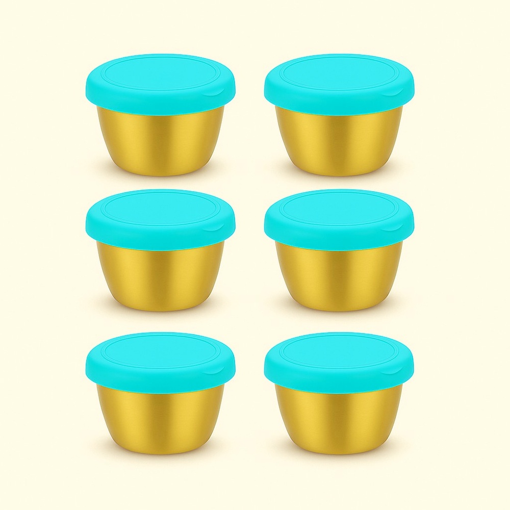 [엘리펀트] 70ml 스테인리스 골드 소스컵 - 실리콘 밀폐 뚜껑 포함 미니 양념통 소스볼 6P세트 19,900원