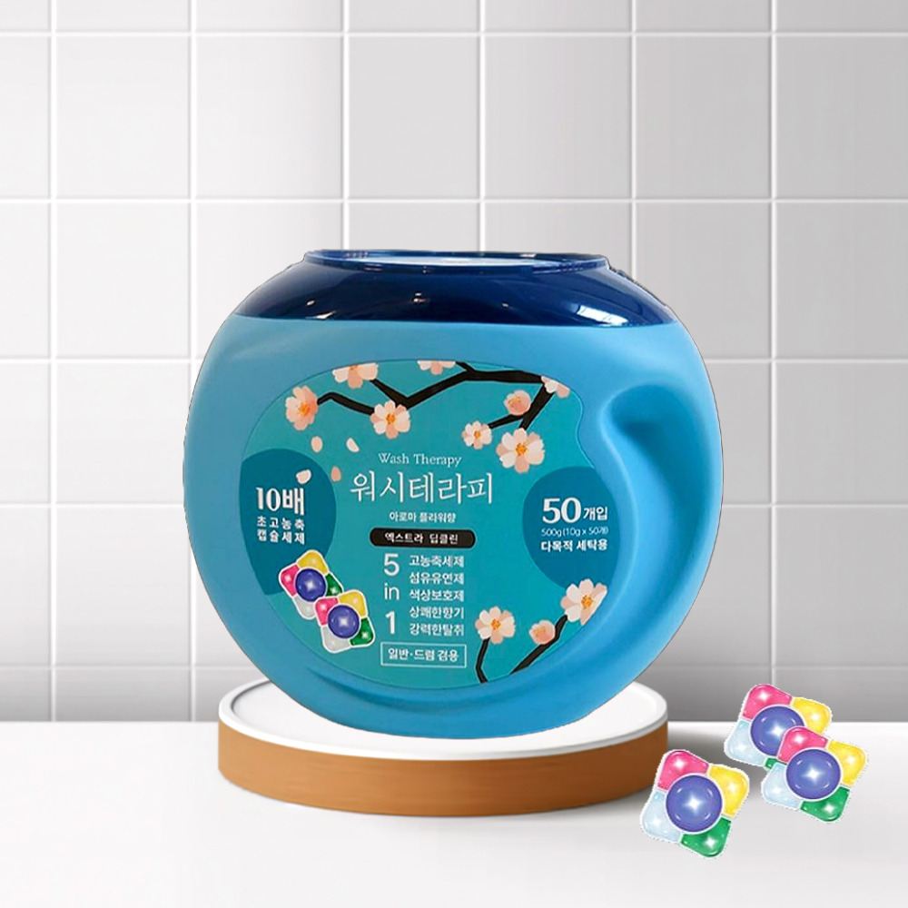 잔류세제 걱정 없는 4 in1 고농축 캡슐 세탁세제 워시테라피 10g X 50개입 14,210원
