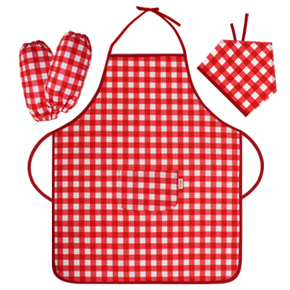 더해피 아동용 목끈형 앞치마 + 두건 + 토시 세트 체크 14,800원