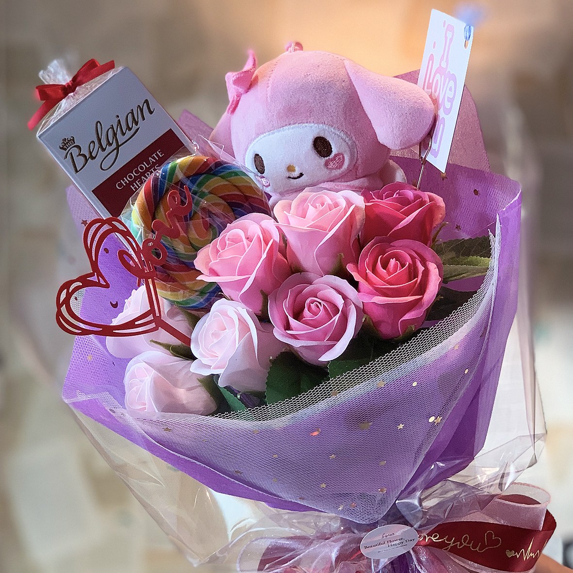 화이트데이선물 화이트데이꽃다발 초콜릿 사탕 프로포즈 여친선물 비누꽃 마이멜로디꽃다발 28,800원