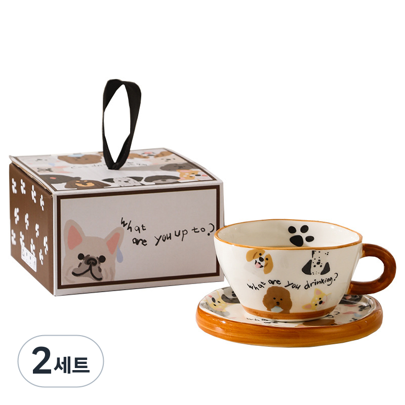 메블르 펫 찻잔 세트 도자기 커피잔 컵+받침+선물박스 포장, 2세트, 펫, 현재가 27,300원