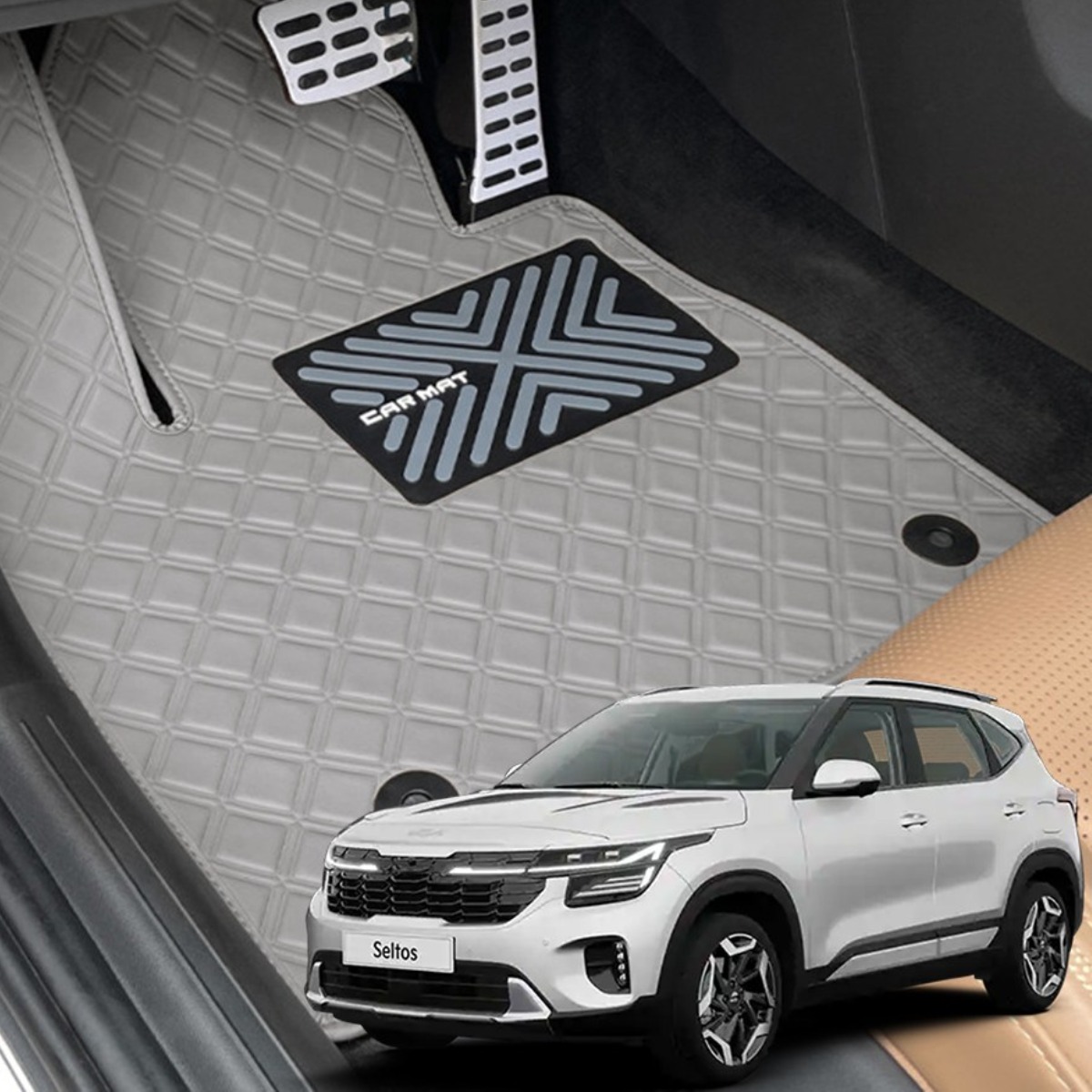 카구 더뉴 셀토스 2025 스퀘어 발매트 SUV 운전석+조수석+뒷자석 트렁크 차박 차량용품 124,500원