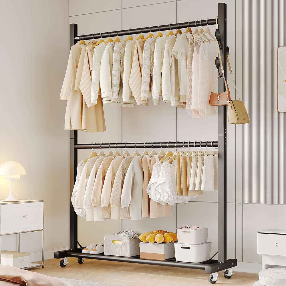 유니홈 안정감 보강형 2단 이동식 행거 튼튼한 철제 옷걸이 스탠드 행거 30mm, 블랙, 현재가 39,900원