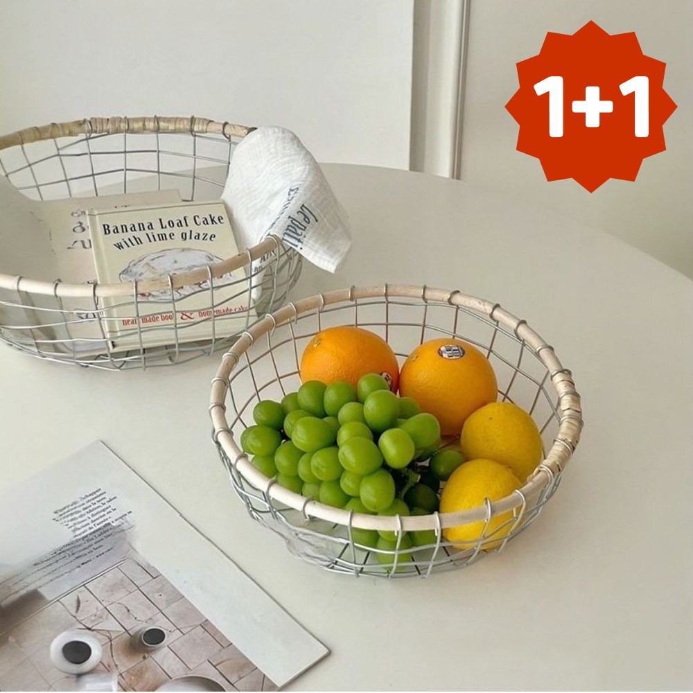 도르리 라탄와이어 바스켓 원형 철제 과일바구니 약통 속옷 화장품 정리함 소형 + 대형, 철제, 2개 22,800원