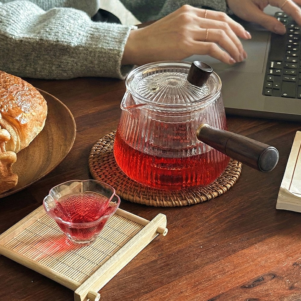 웜쿨러 크리스탈 우드 핸들 차주전자+찻잔1p+찻잔받침 세트, 1세트, 400ml, 투명 27,460원