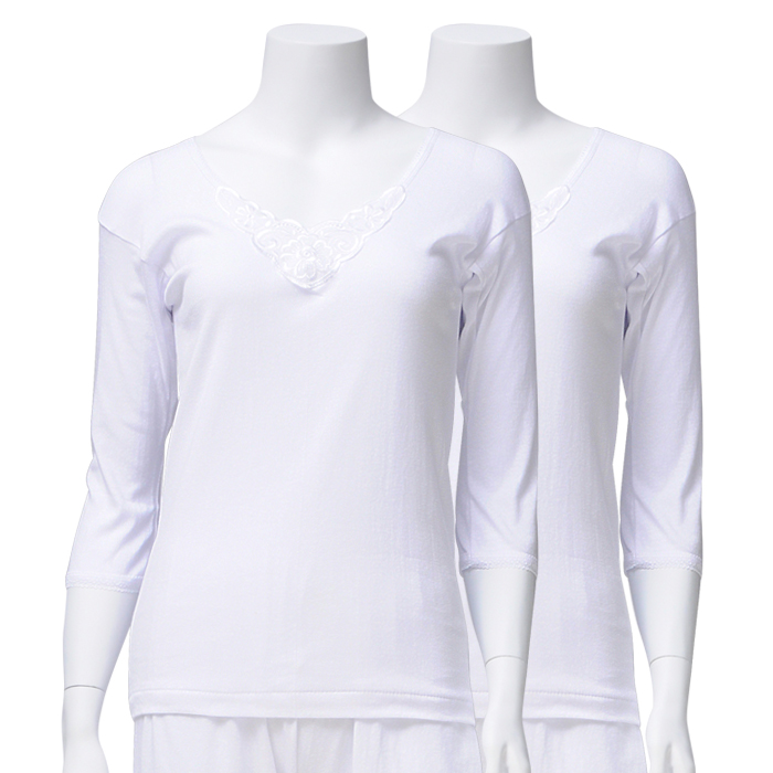 캐리루시 여성용 소프트 후라이스 자수 면7부 상의 2p 13,500원