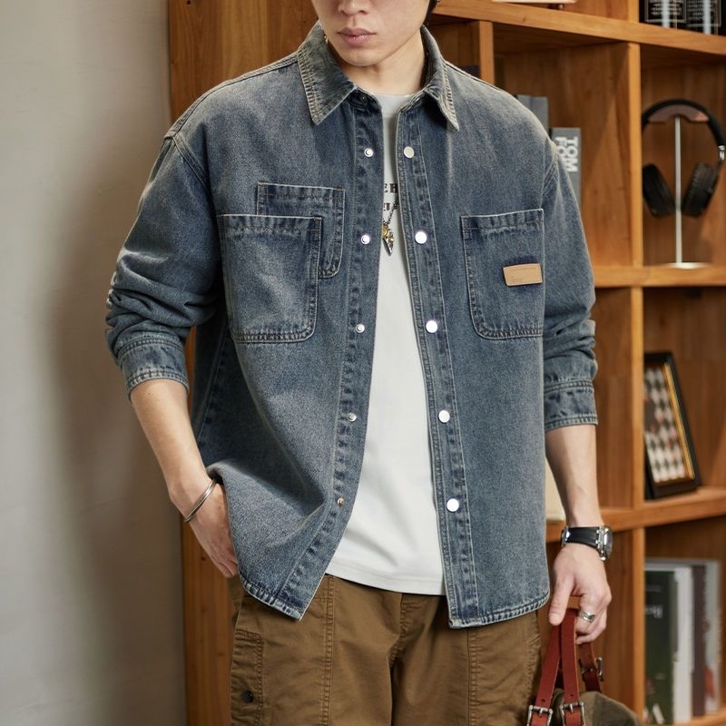 COSYEVNO 남자 데님 셔츠 루즈핏 빈티지 캐주얼 봄 카고 코트 31,300원