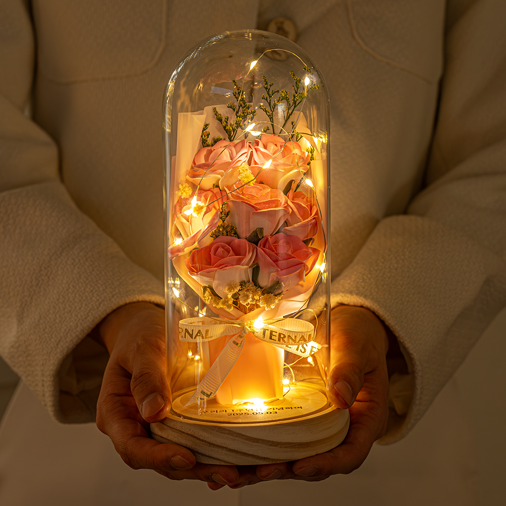마음담은집 "영생화" 시들지 않는 유리돔 무드등 꽃다발, 로제 핑크 18,500원
