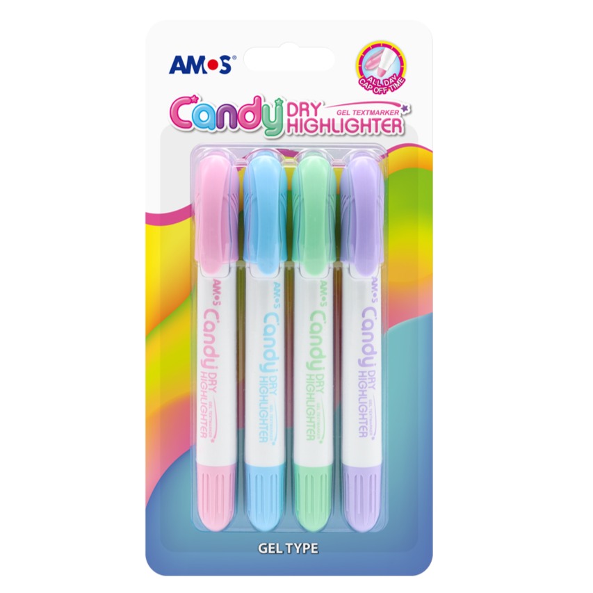 아모스 캔디 드라이 하이라이터 파스텔 형광펜 4종 세트, 분홍, 하늘, 연두, 보라, 1세트 3,900원