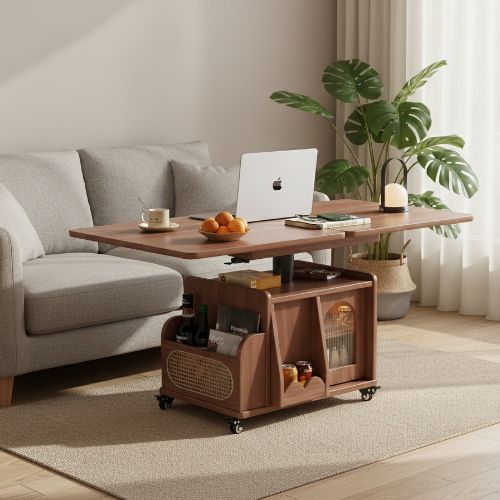 ORDUNE 수납 확장형 리프트업 테이블 접이식 거실 쇼파 소파 티 높이조절 리프트 탁자, 월넛 318,000원