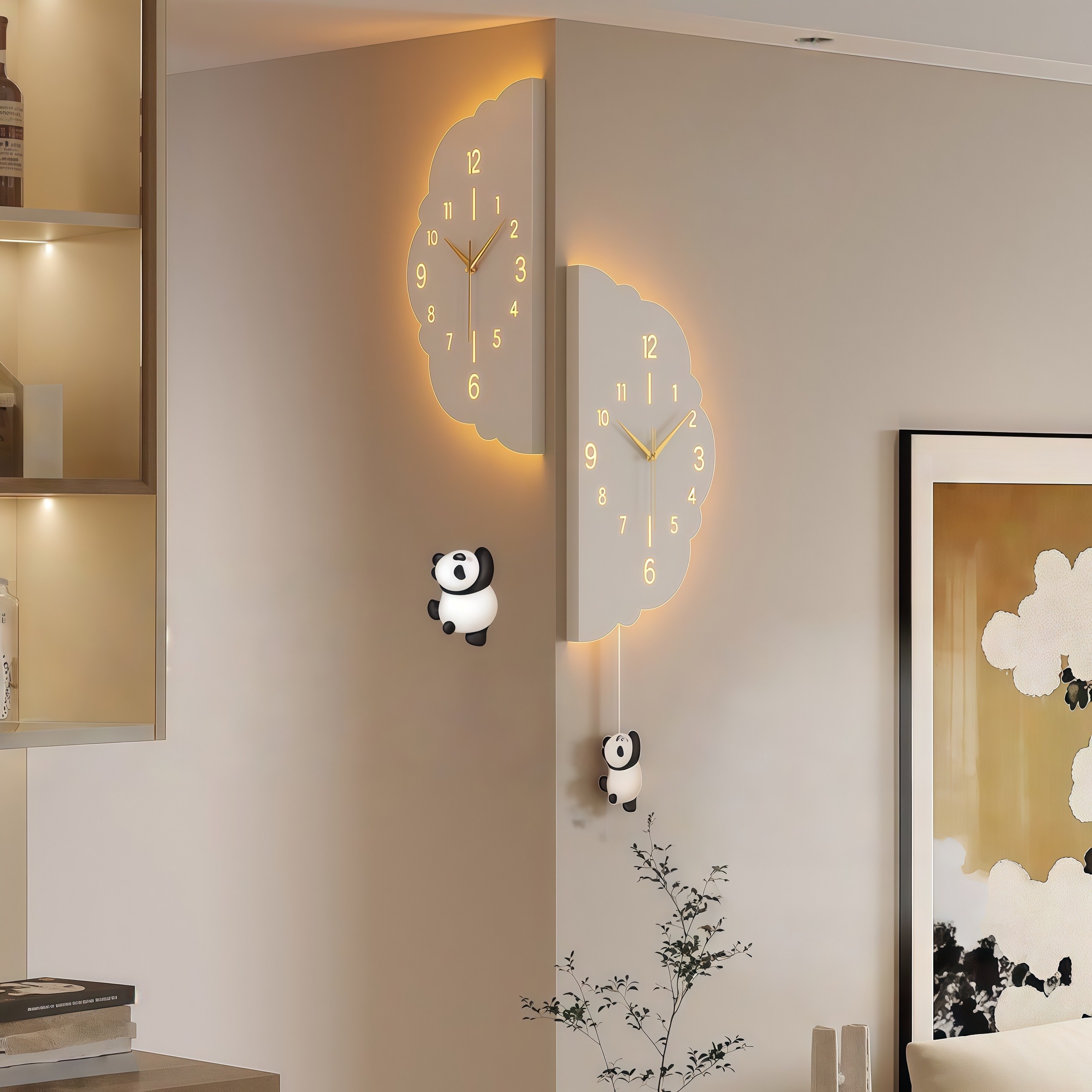 YAPOGI 무소음 모던 심플 양면벽시계 LED 음성제어등, 흑백LED 43,000원