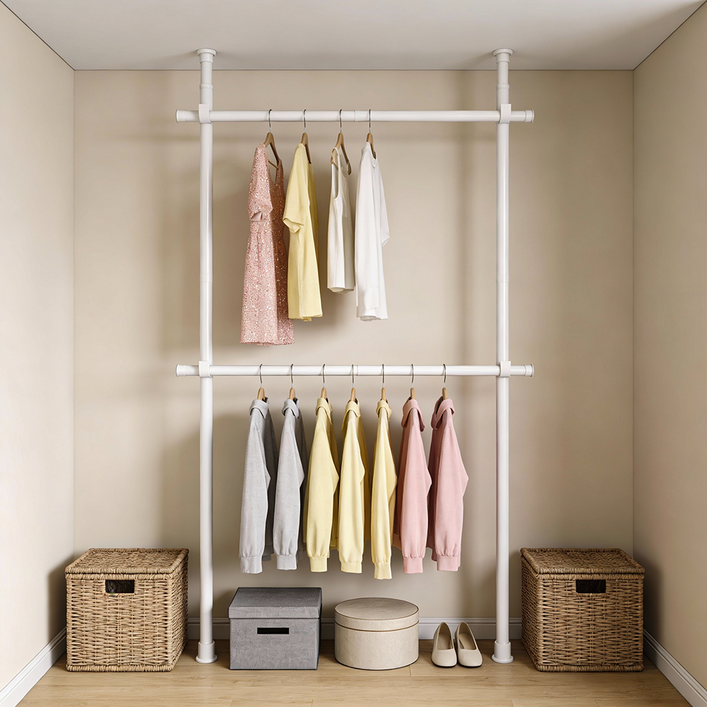 기본형 2단 행거 ,고정식 옷걸이 행거, 튼튼한 굵은기둥 와이드가로봉 옷장, 화이트 29,900원