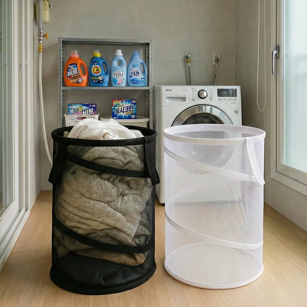 리빙어스 접이식 원형 메쉬 빨래바구니 대용량 60L 1+1 19,900원