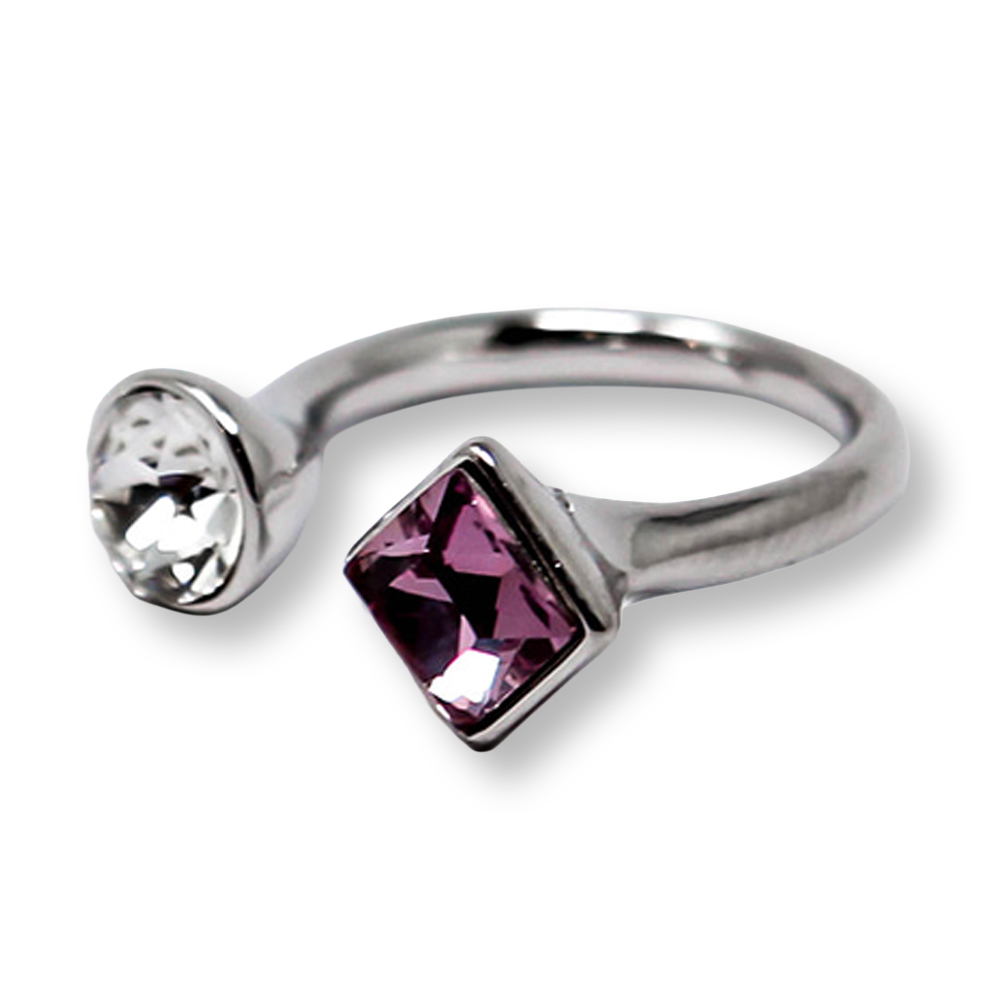 JH. 정품 스와로브스키 사각 반지 투볼 스톤 프리사이즈 오픈링 여성 반지 선물 35,000원