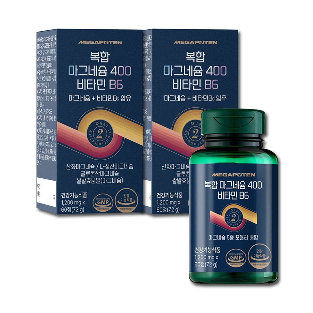 메가포텐 복합 마그네슘 400 비타민B6 / 글루콘산 젖산 쌀발효 산화마그네슘, 2개, 60정 21,800원