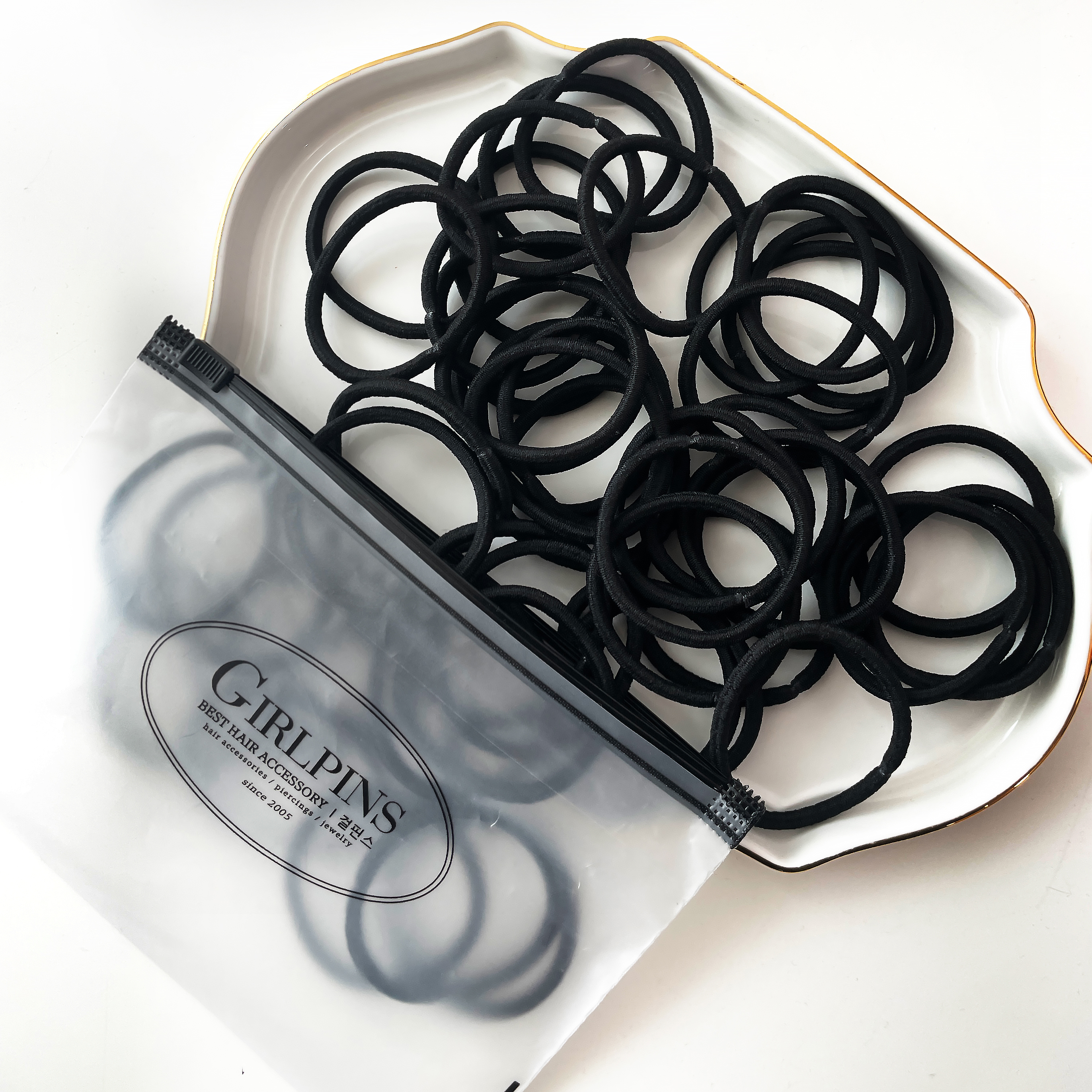 걸핀스 4mm 무팁 심플 머리끈 50p 지퍼백 세트 1534 4,500원