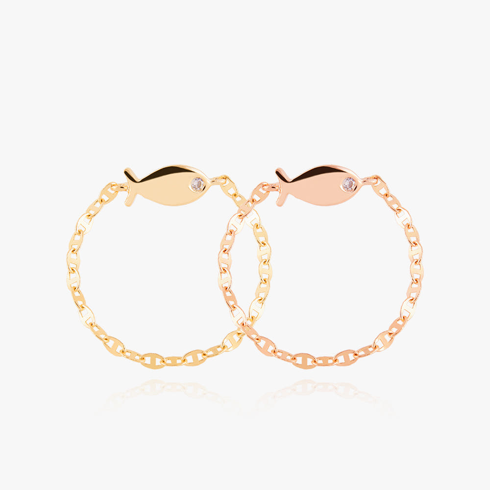 엘렌쥬얼리 14K 18K 행운의 물고기 체인 금 반지 90,000원