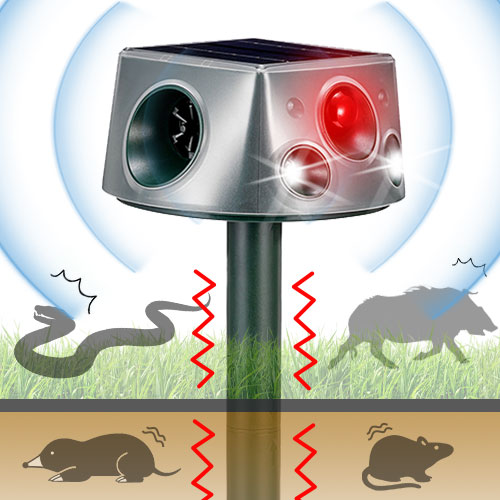 [당일출고] 땅속까지 진동 360도 4면 초음파 LED 경보음 무선 태양열 충전 야생동물 퇴치기  음량조절 kc인증 멧돼지 고라니 뱀 두더지 1개,2개 30,800원