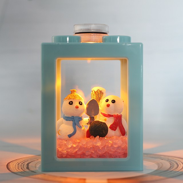 눈사람커플 블럭 어항 세트 마리모 포함 LED 전구 포함 베타 수조 키트 DIY, 핑크_주백색, 1개 9,400원