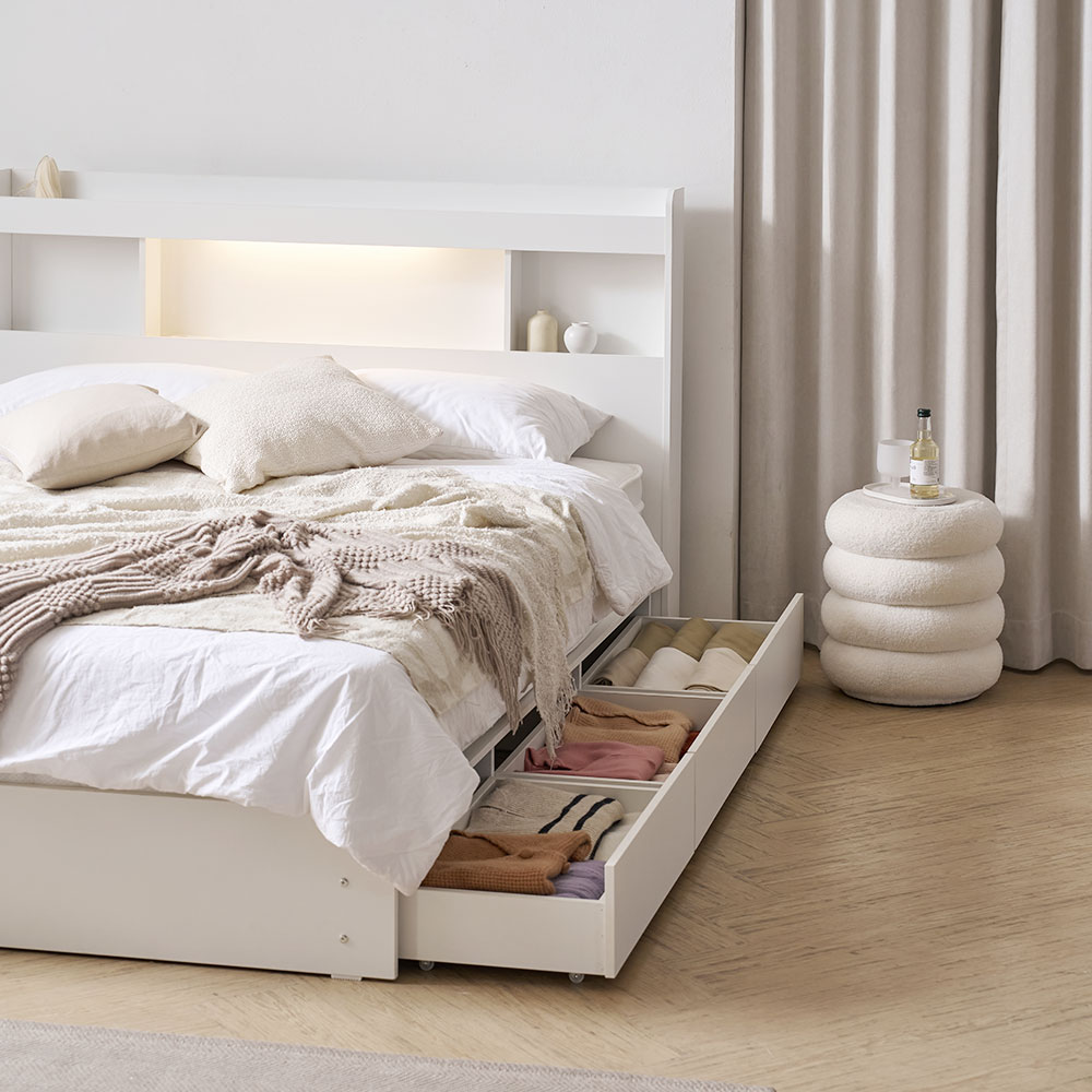 [베디스] 온유 LED 수납형 호텔식 서랍 침대 프레임 숨결애 독립스프링 매트리스 세트 침대 SS/Q/K 199,000원