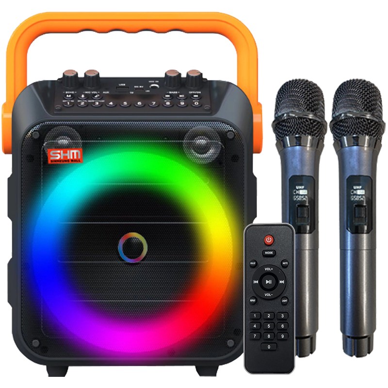 신흥몰 SM-9000 충전식 휴대용 블루투스 노래방앰프 무선MIC2 USB MP3 FM라디오 USB핀볼 99,000원