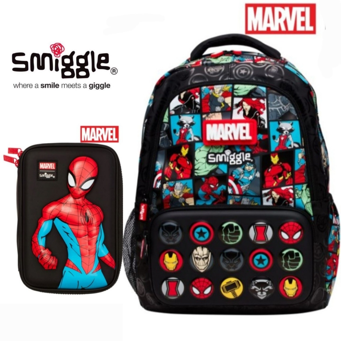 스미글 [사은품 증정]디즈니 Marble 마블 학생용 백팩+스파이더맨 하드탑 필통 2종 세트,호주정품 82,000원