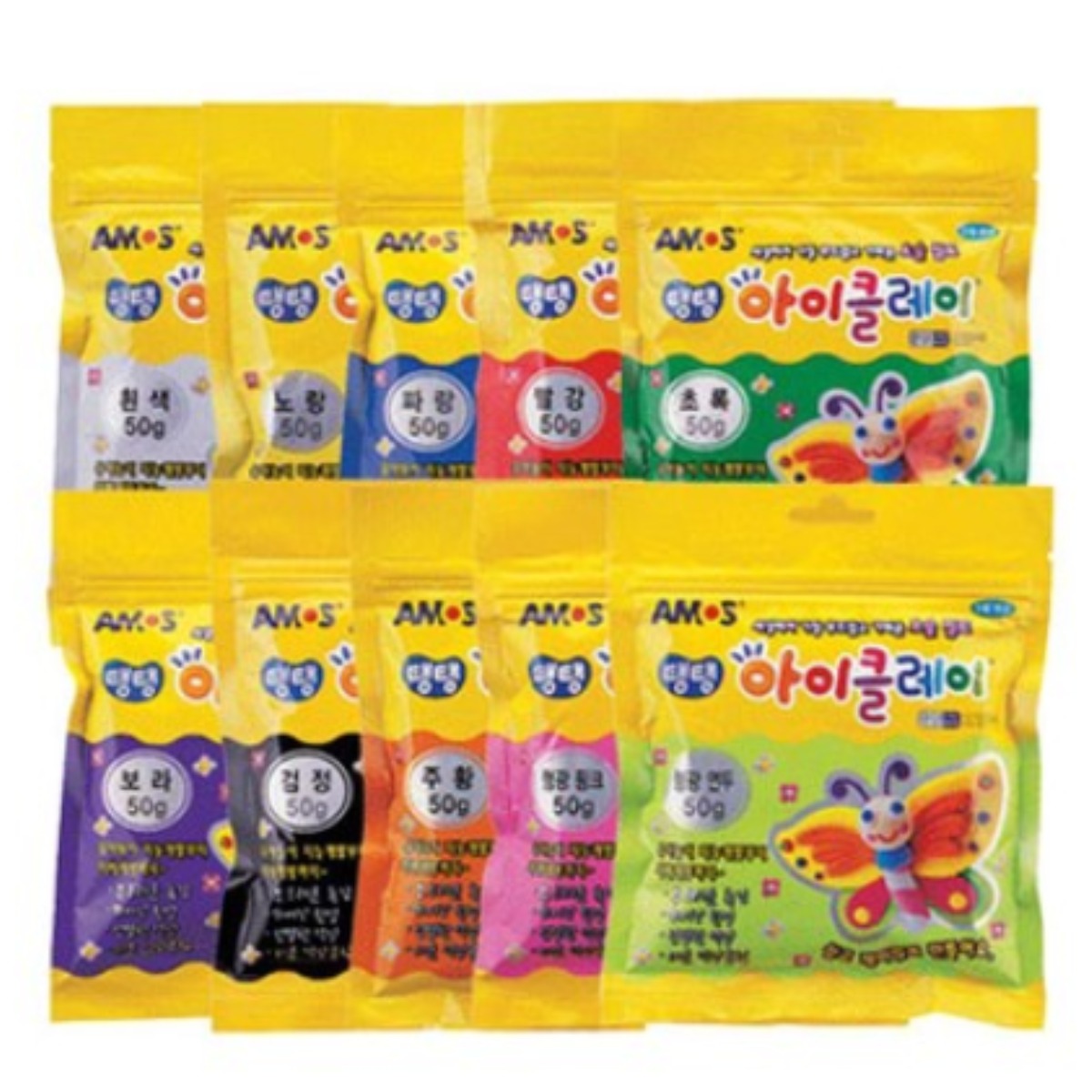 아모스 아이클레이 리필 50g 10색 1세트, 백색,노랑, 파랑, 빨강, 초록,보라,검정,주황,형광핑크,형광연두, 50g, 1개 20,500원