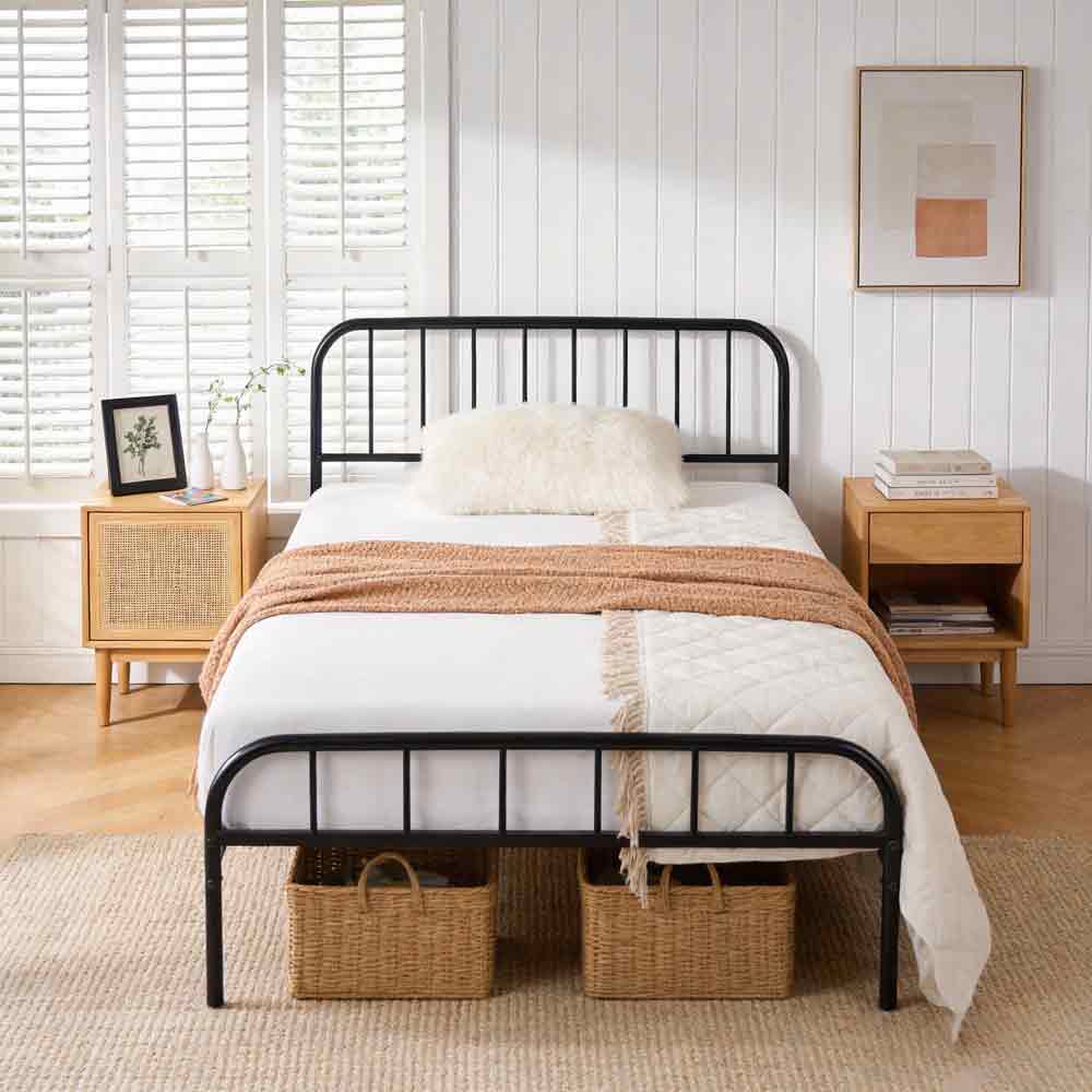 헤드보드 포함 빈티지 철제 침대 프레임 튼튼 무소음 침대깔판 간편조립, 블랙 84,800원